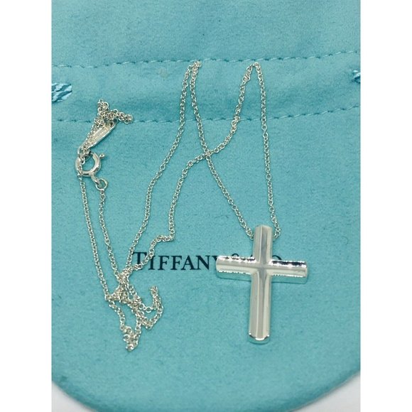 Tiffany & Co. Jewelry - Tiffany & Co. Concave 925 Silver Cross Pendant Necklace 16.25” READ!